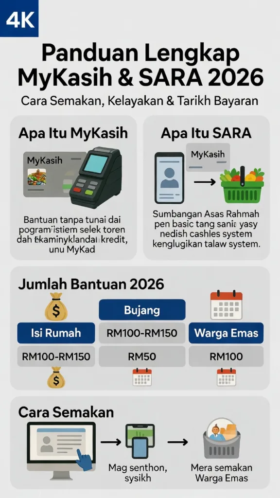 Cara Semakan, Kelayakan & Tarikh Bayaran
Panduan Lengkap MyKasih & SARA 2026