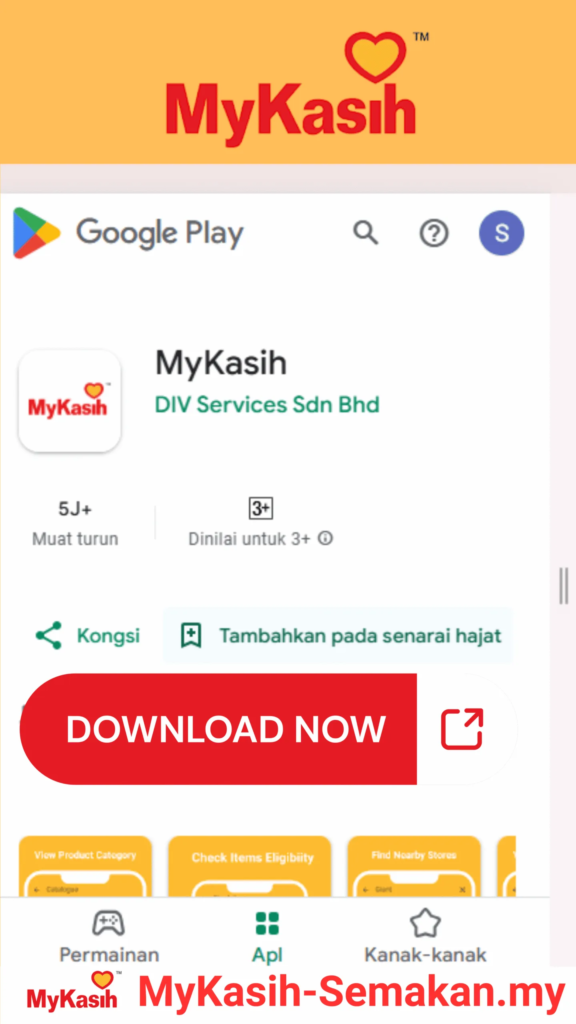 Paparan utama aplikasi MyKasih