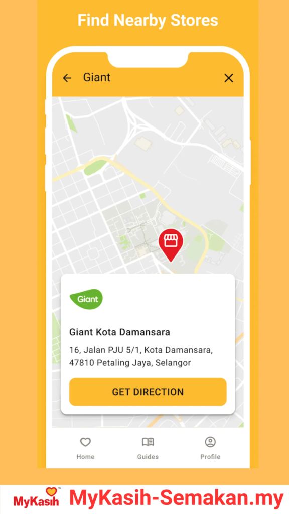 Carian kedai berdekatan dalam aplikasi MyKasih
