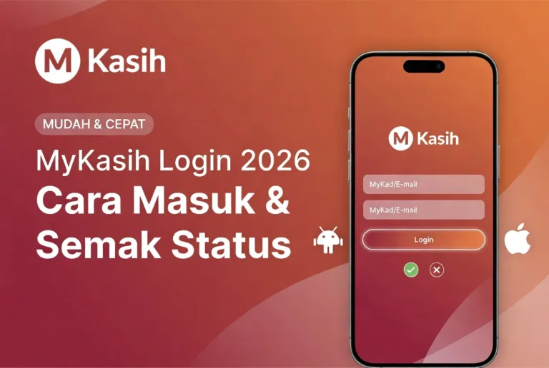 Thumbnail cara login MyKasih 2026 dan semak status aplikasi di Android dan iOS